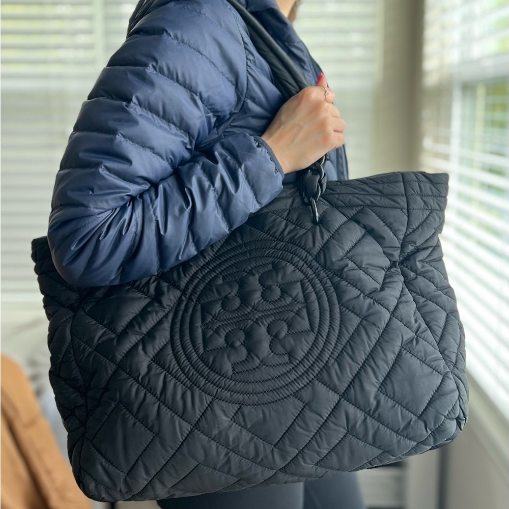 Tory Burch Black Quilted Nylon Tote - Picture 3 of 10